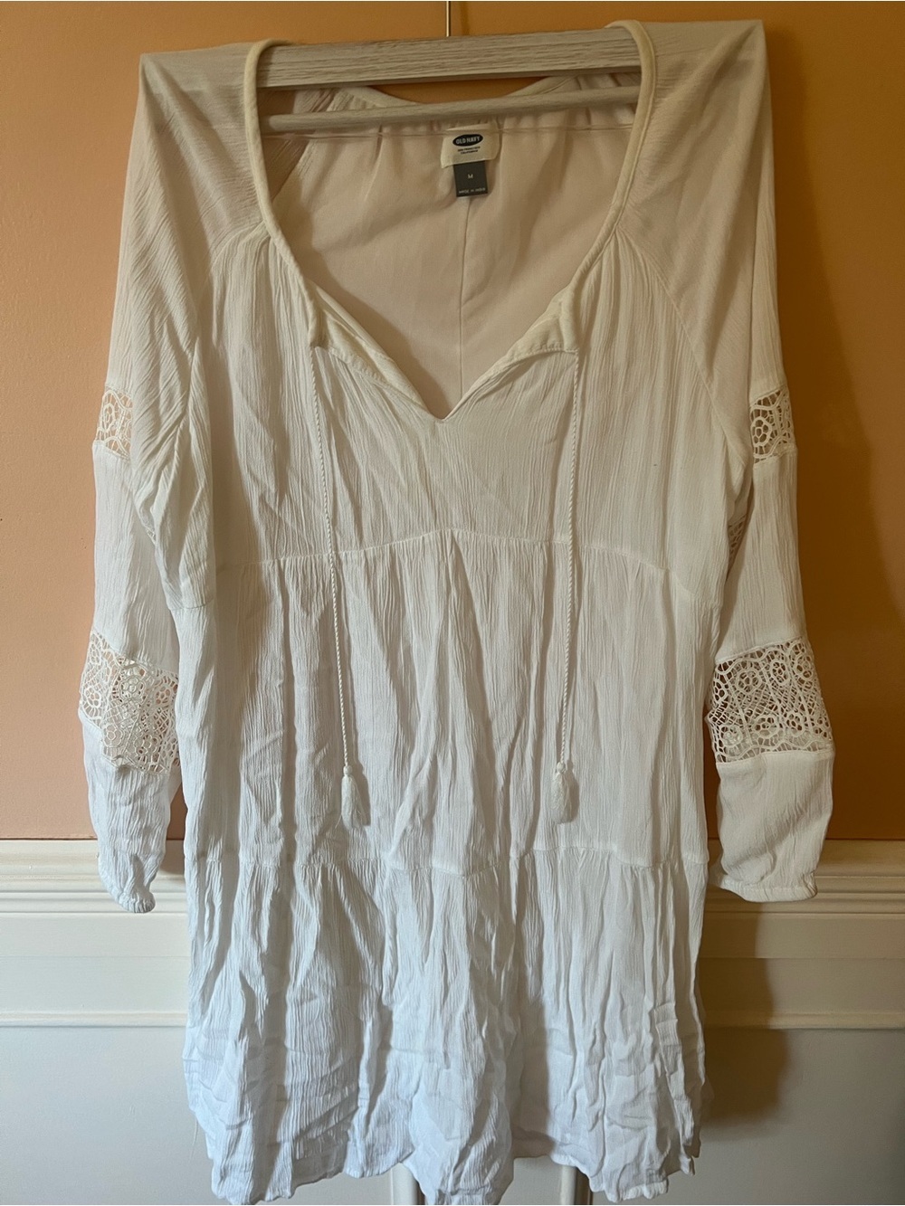 Old Navy White Crochet-Sleeve Peasant Tunic mini dress med
